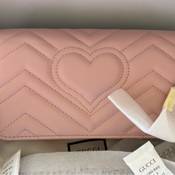 New Authentic Gucci GG Marmont Mini leather shoulder bag chain pink 488426 - Picture 4 of 6
